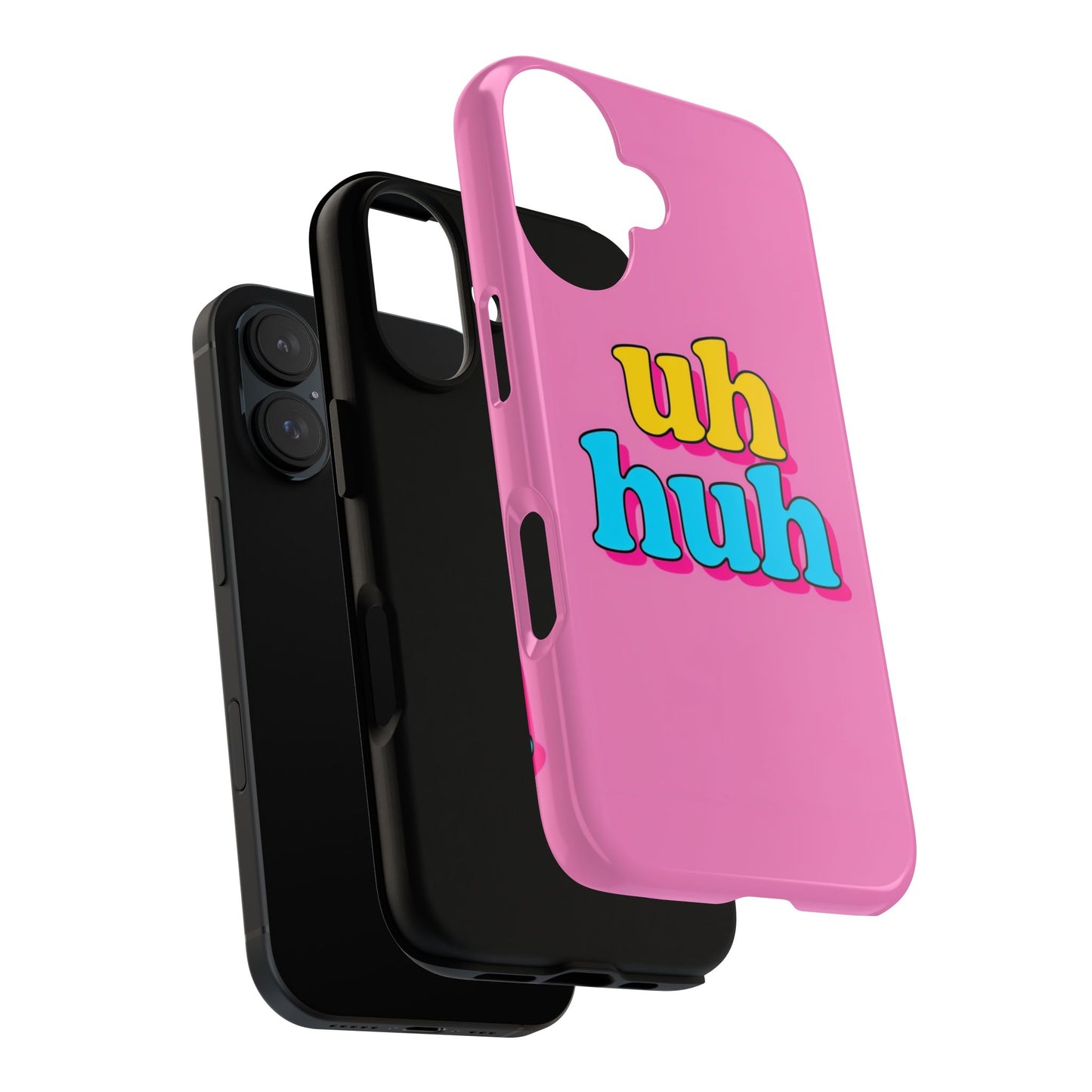 Colorful Phone Case with 'uh huh' Design - Fun and Trendy Tough Case for Teens and Young Adults