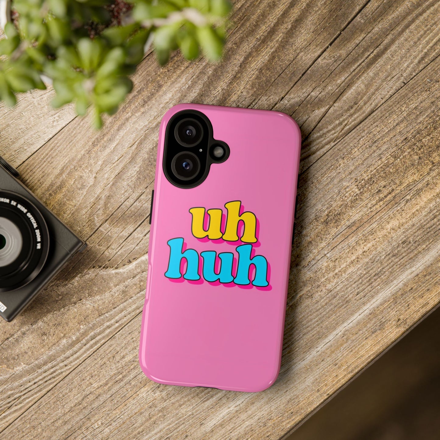 Colorful Phone Case with 'uh huh' Design - Fun and Trendy Tough Case for Teens and Young Adults