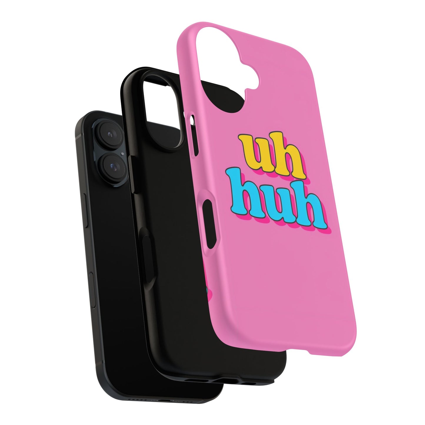 Colorful Phone Case with 'uh huh' Design - Fun and Trendy Tough Case for Teens and Young Adults