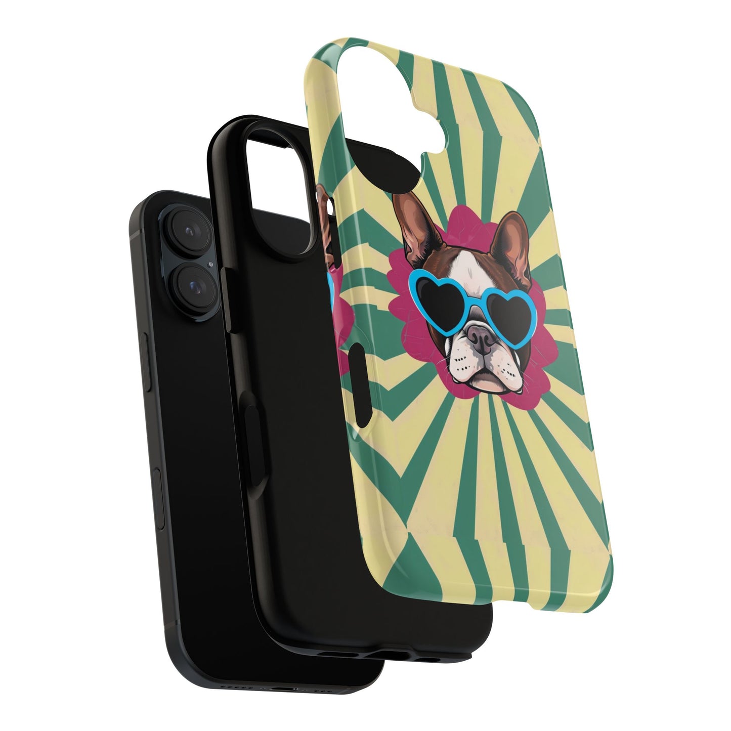 Cool Dog Phone Case - Funky French Bulldog Design with Heart Sunglasses