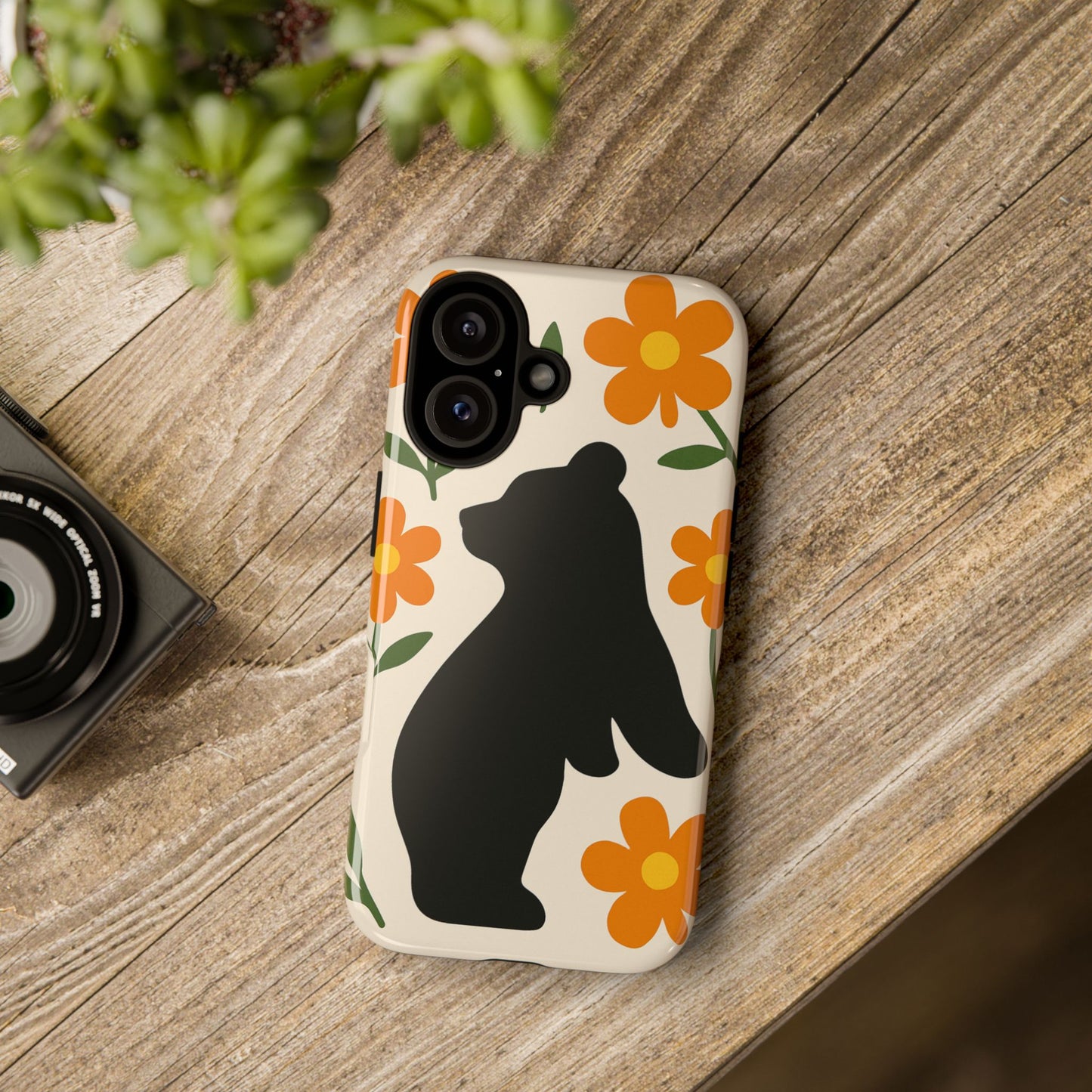 Bear Silhouette Floral Phone Case