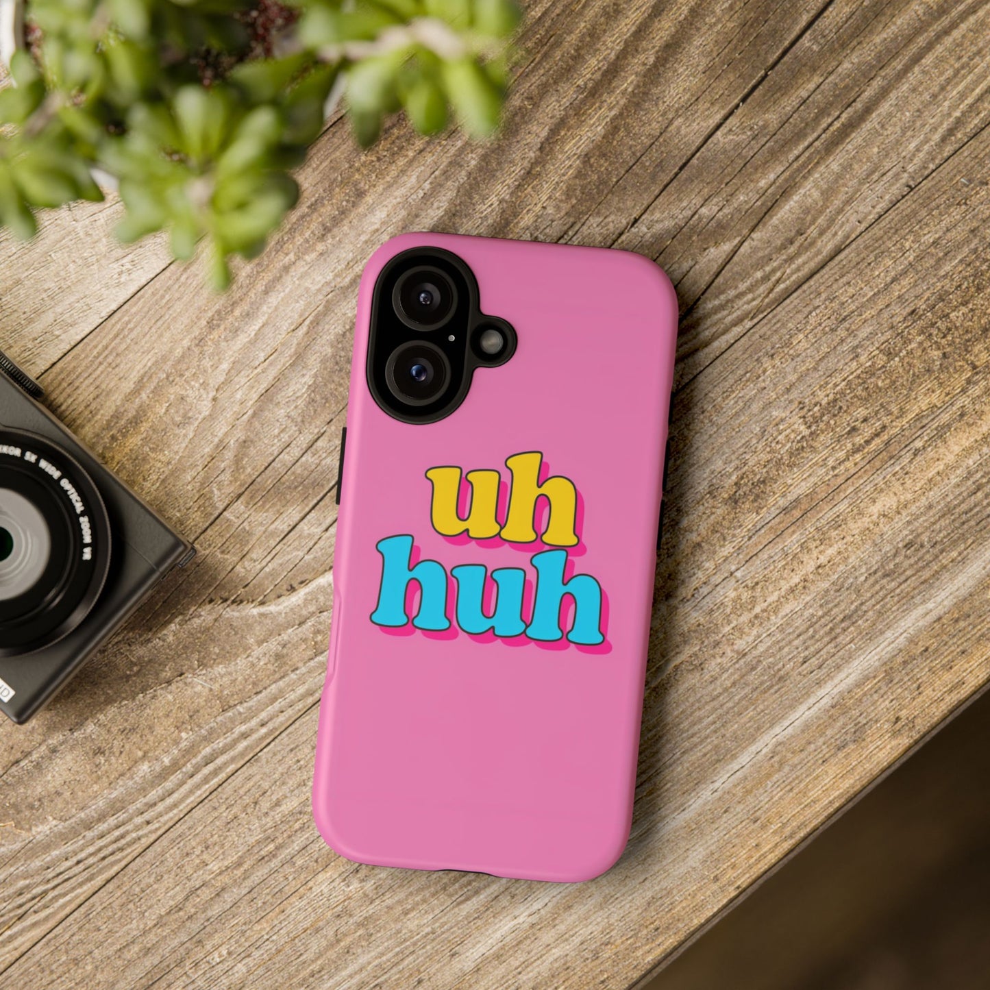 Colorful Phone Case with 'uh huh' Design - Fun and Trendy Tough Case for Teens and Young Adults