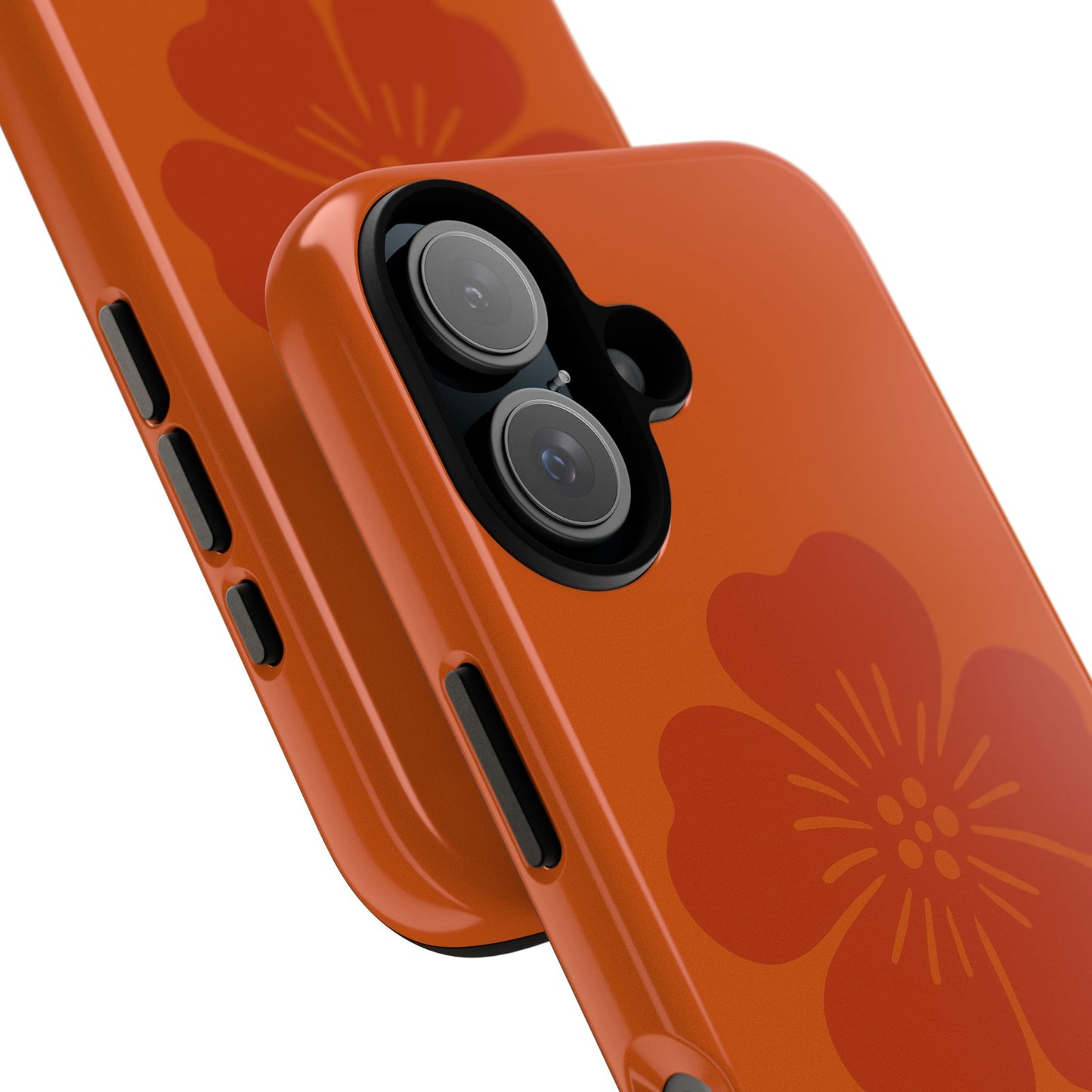 Floral Tough Phone Case — Rust Orange Cherry Blossom Protective Cover