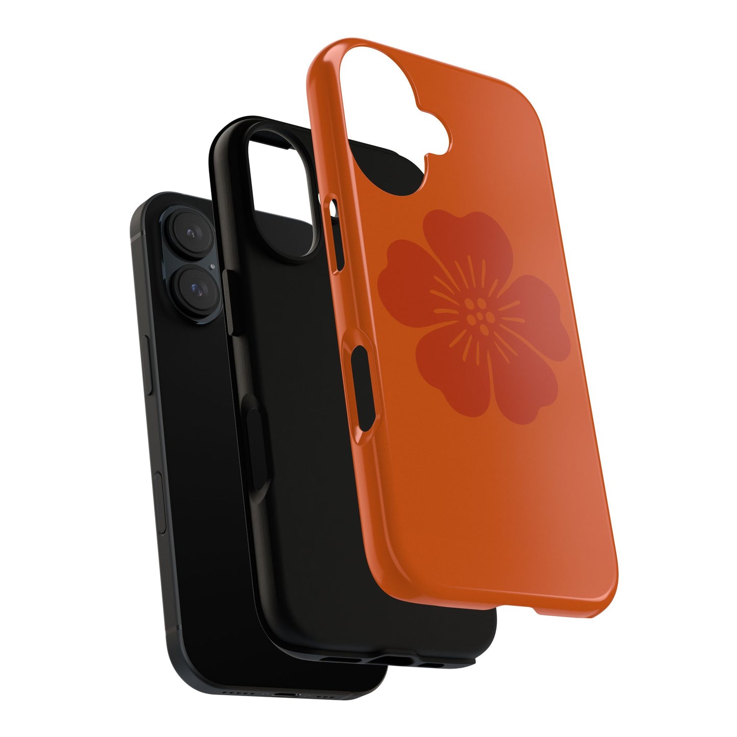 Floral Tough Phone Case — Rust Orange Cherry Blossom Protective Cover