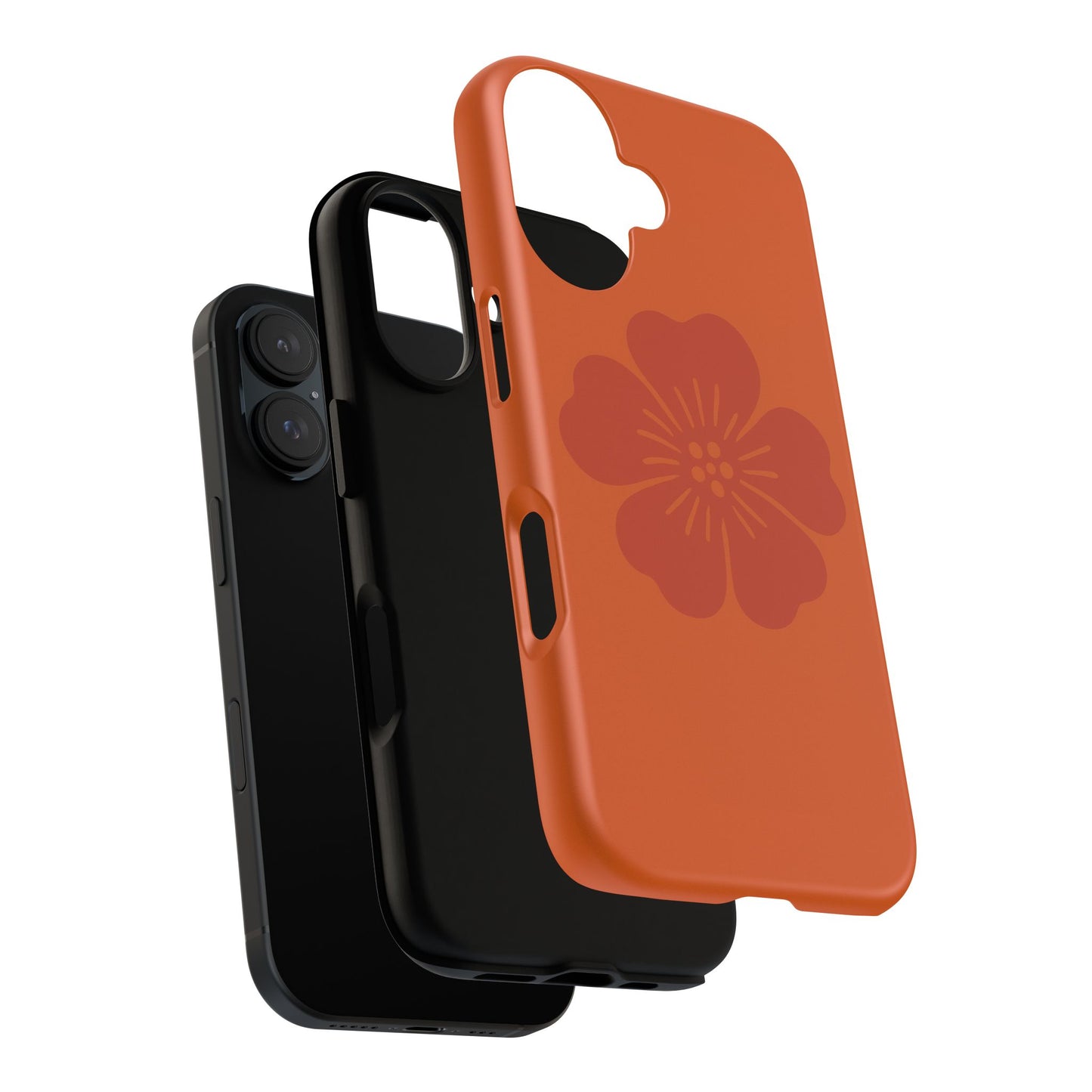 Floral Tough Phone Case — Rust Orange Cherry Blossom Protective Cover