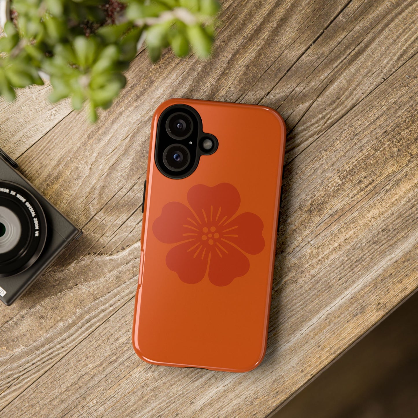 Floral Tough Phone Case — Rust Orange Cherry Blossom Protective Cover