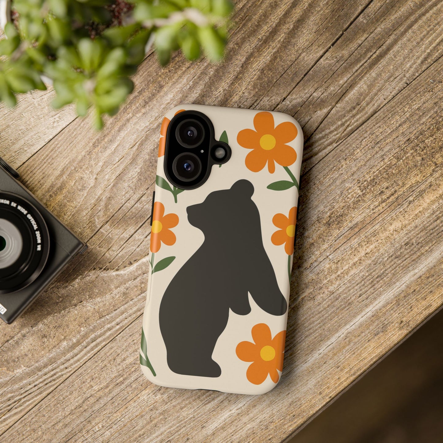 Bear Silhouette Floral Phone Case