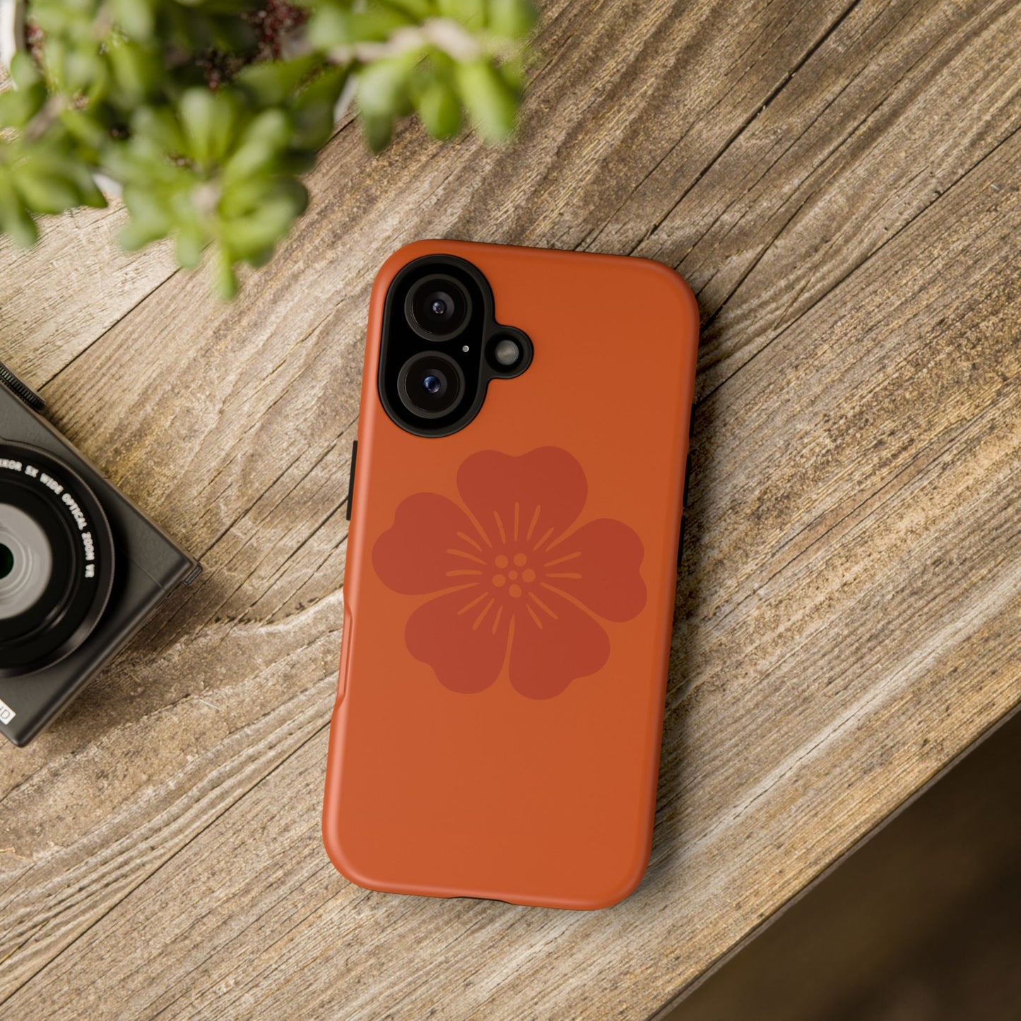 Floral Tough Phone Case — Rust Orange Cherry Blossom Protective Cover